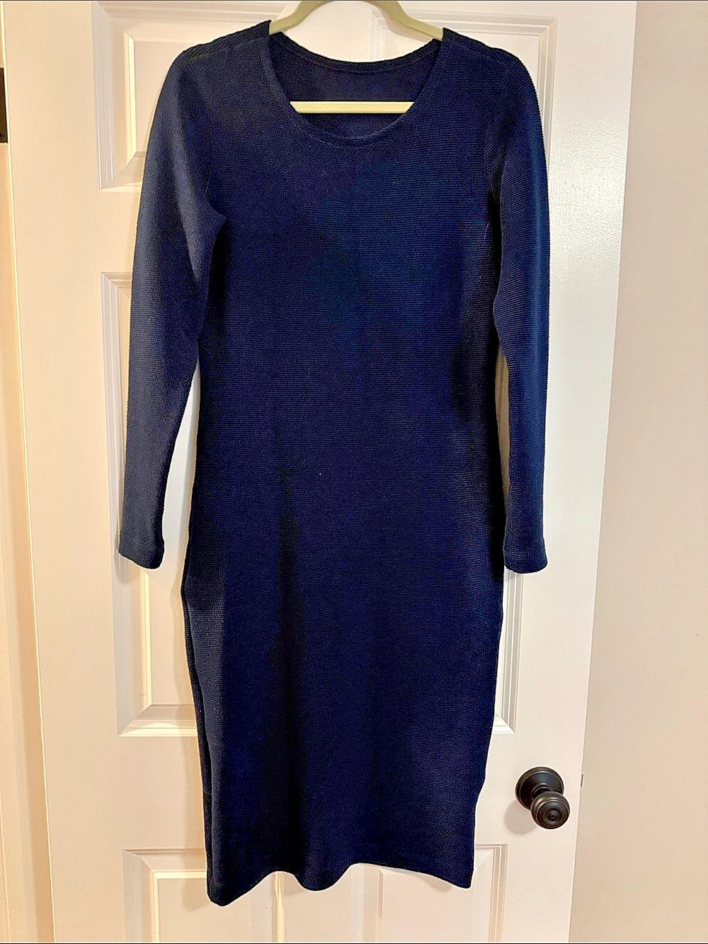 VANILIA Jurk ribbels Ribbed Midi Dress in Blue Size 40 Like New